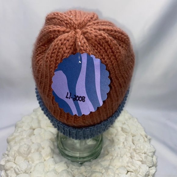 Plasma Beams Hand Knitted Mauve & Blue Daisy Beanie main image 5